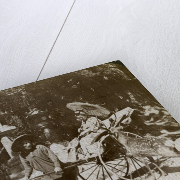 Girl feeding sacred deer on her way to prayers, grounds of Kasuga Temple, Nara, Japan by Underwood & Underwood