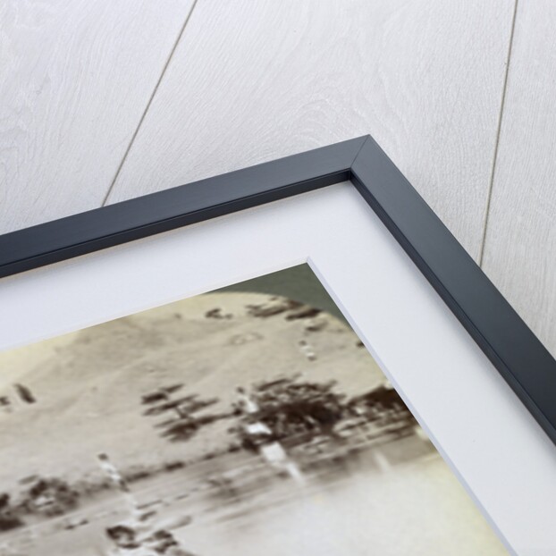 Women crossing the lake on stepping stones, Suizen-ji Garden, Kumamoto, Japan by Underwood & Underwood