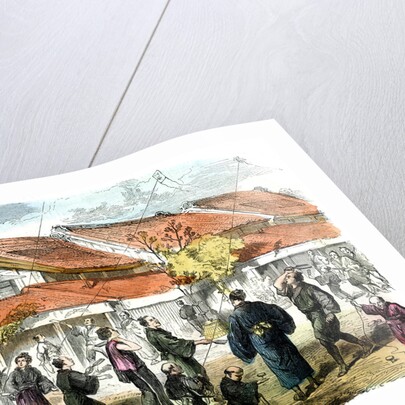 Japanese game of battledore and shuttlecock in the streets of Yokohama by Anonymous