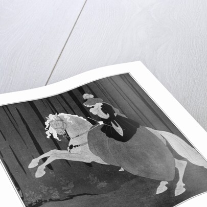 A woman sitting on a rearing horse by Aubrey Beardsley