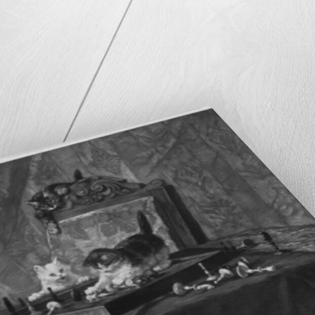 Cats playing with a chessboard by Goupil and Co