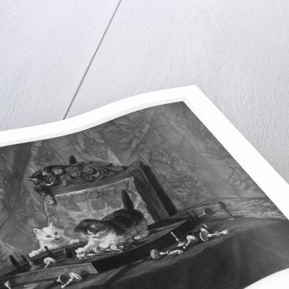 Cats playing with a chessboard by Goupil and Co