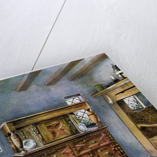 The Putnam Cupboard of English oak and cedar, and carved settle of American oak by Edwin Foley