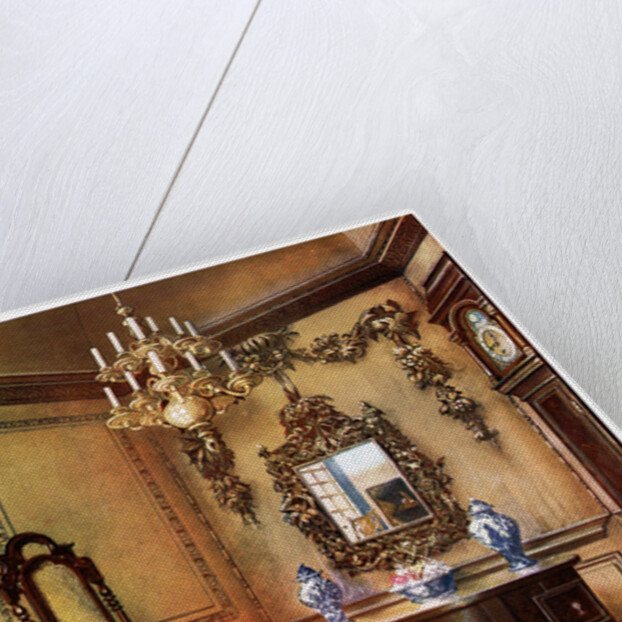 Panelling, mirror frame, walnut table and chair, Charles Wesley's walnut high case clock by Edwin Foley