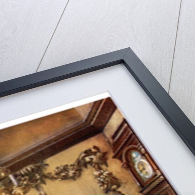 Panelling, mirror frame, walnut table and chair, Charles Wesley's walnut high case clock by Edwin Foley