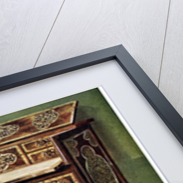 Walnut inlaid writing table by Edwin Foley