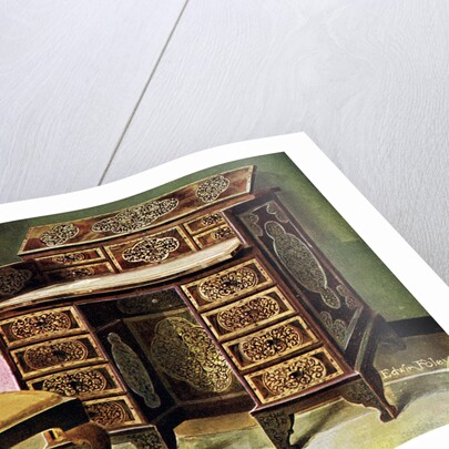 Walnut inlaid writing table by Edwin Foley
