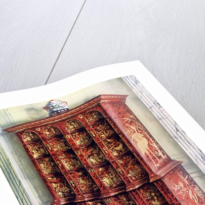 Red and gilt lacquer double chest of drawers by Edwin Foley