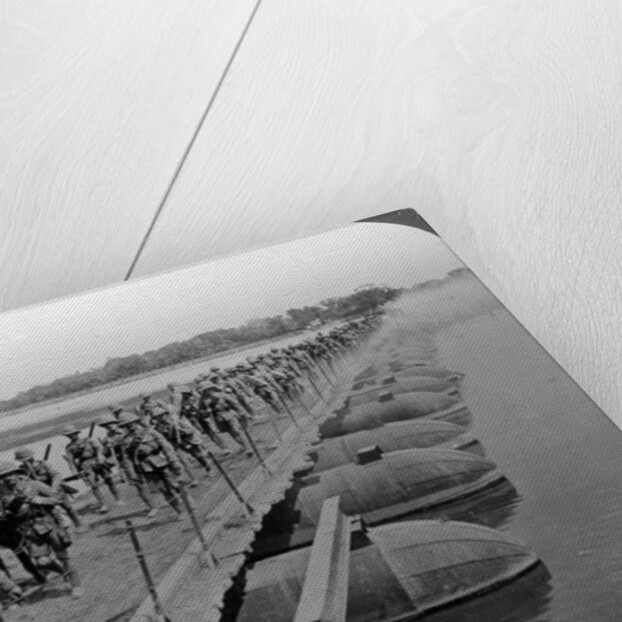 Machine gun section and infantry crossing a pontoon bridge, World War I by Realistic Travels Publishers