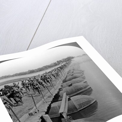 Machine gun section and infantry crossing a pontoon bridge, World War I by Realistic Travels Publishers