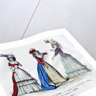 Circassian dress, 1796, English dress, 1789, and caraco housecoat by Anonymous