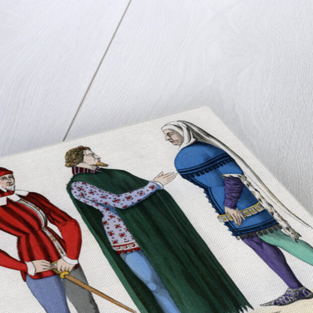 Valet and lords in 14th century costume by Anonymous