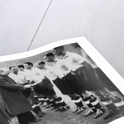Winston Churchill greets the England football team, Wembley, London, October 1941 by London News Agency
