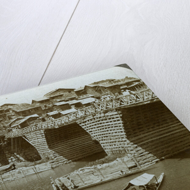 Quaint bridge and houses, City of Sun, Kashmir, India by Underwood & Underwood