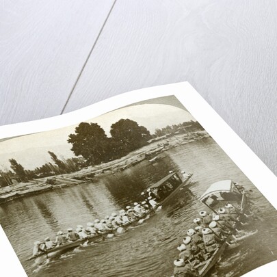 Lady Curzxon travelling on the state barge of the Maharaja, Kashmir, India by Underwood & Underwood
