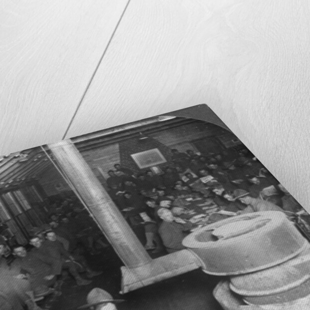 Social room of a YMCA army camp hut by Keystone View Company