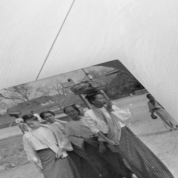 Woman and servants going to a market, Mandalay, Burma by Stereo Travel Co