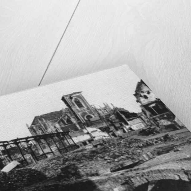 Damaged exterior of the Church of St Vaast, Armentières, France, World War I by Nightingale & Co