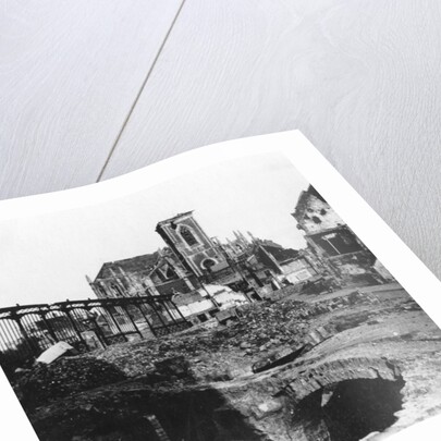 Damaged exterior of the Church of St Vaast, Armentières, France, World War I by Nightingale & Co