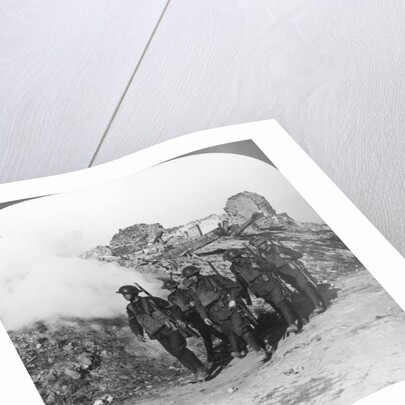 Troops passing the ruins of Monchy on the way up the line, France, World War I by Realistic Travels Publishers