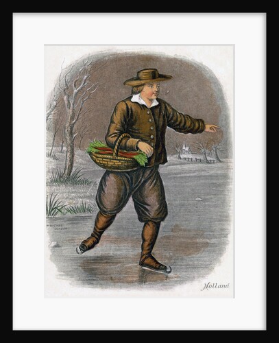 Dutch Man Skating with a Basket of Vegatables by W Dickes