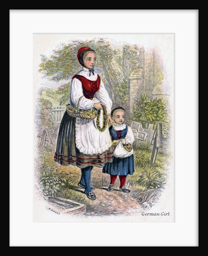 Two German Girls with Baskets of Flowers by W Dickes