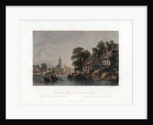 'Pagoda and Village, on the Canal near Canton', China by WH Capone