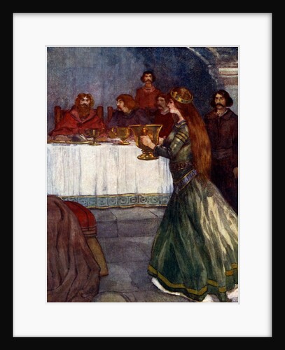 'Rowena came into the room carrying a beautiful golden cup', c430 AD by A S Forrest