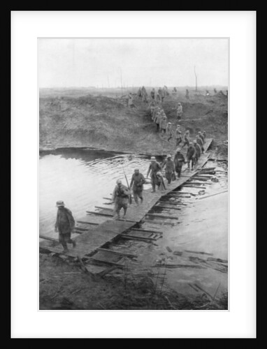 German prisoners on a duckboard track at the Yser Canal, Belgium by Anonymous
