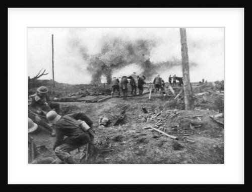 Allied troops and German prisoners at the Menin Road, near Ypres, Belgium by Anonymous