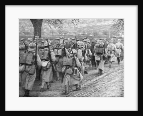 Relief French infantry passing a line of prisoners, Plessis-de-Roye, Picardy, France by Anonymous