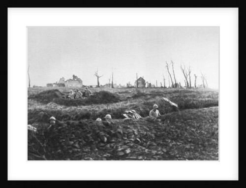 French infantry establishing fallback positions in front of a ruined farm, Picardy, France by Anonymous