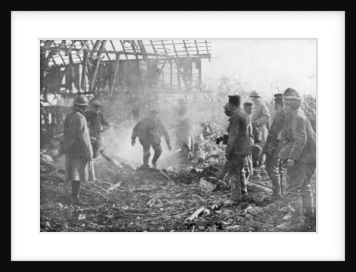 French troops using flamethrowers to flush out Germans from their shelters, Cantigny, France by Anonymous