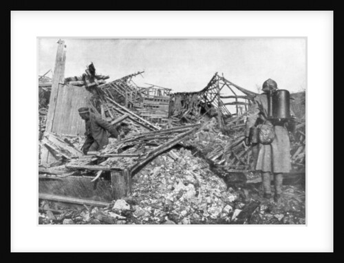 French troops using flamethrowers to flush out Germans from their shelters, Cantigny, France by Anonymous