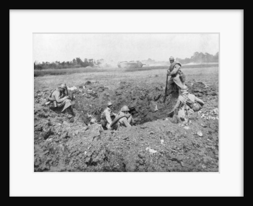 French infantry resting in a shell hole, Chemin des Dames, France by Anonymous