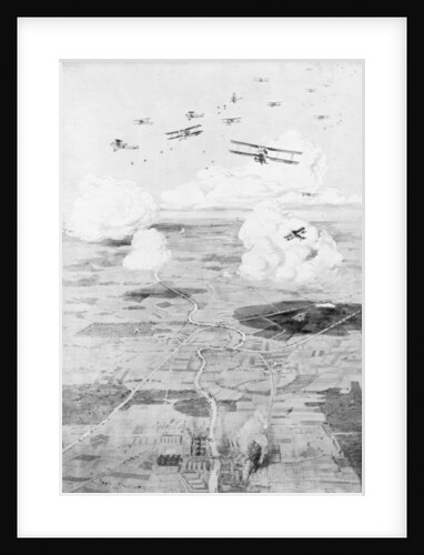 French squadron on the objective; factories at the edge of a river by Etienne Cournault