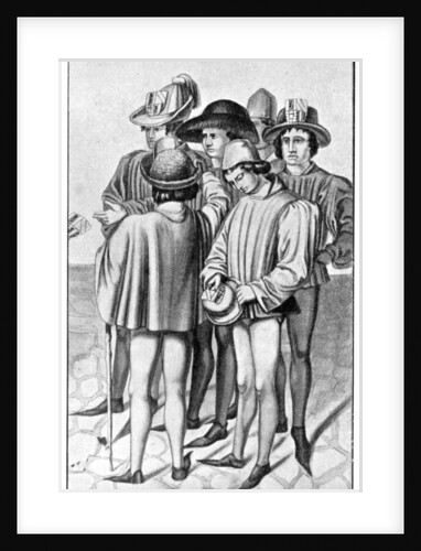 Men wearing favours in their hats by Anonymous