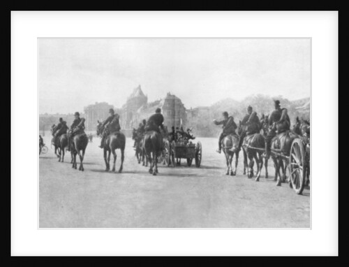 Horse-drawn artillery passing the Palace of Versailles, France, August 1914 by Anonymous