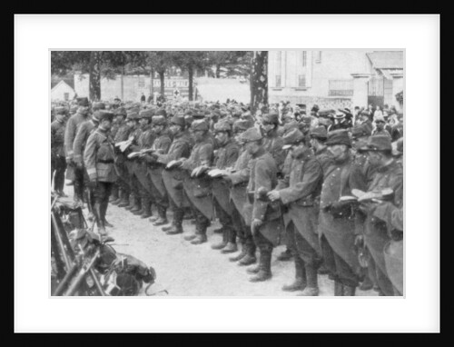 A colonel checking his soldiers' boots, Saint-Francois-Xavier, Paris, France, August 1914 by Anonymous