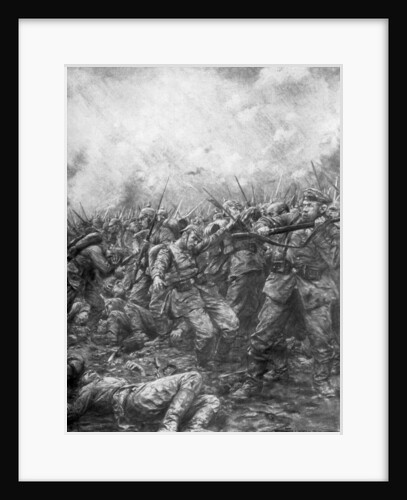 'German soldiers under fire from allied guns', Flanders, World War I by J Simont