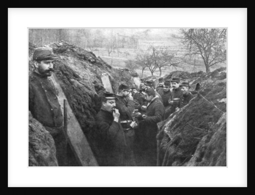 French soldiers in the trenches eating their rations, France by Anonymous