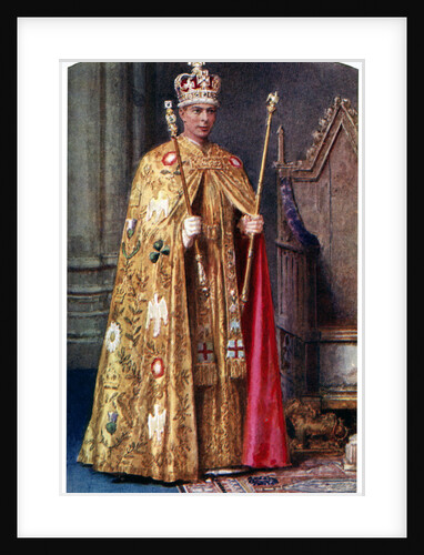 George VI in coronation robes: the Golden Imperial mantle, with St Edward's crown by Fortunino Matania
