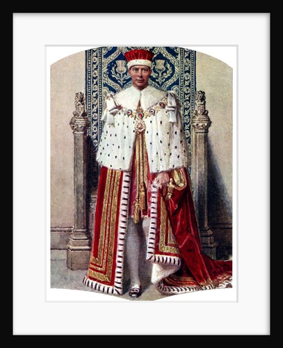 George VI in coronation robes: the Crimson Robe of State, with the Cap of Maintenance by Fortunino Matania