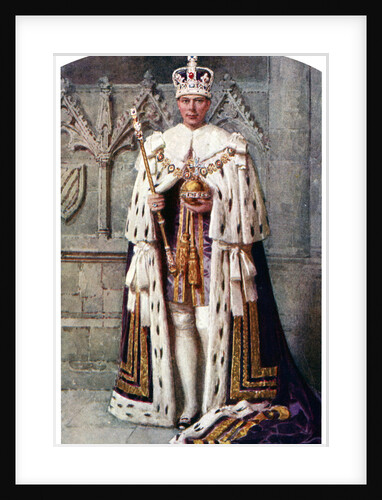 George VI in coronation robes: the Robe of Purple Velvet, with the Imperial State Crown by Fortunino Matania