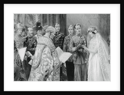 The Duke of York placing the ring on Lady Elizabeth Bowes-Lyon's finger by Anonymous