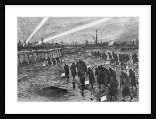 British troops advance under cover of darkness, Neuve-Chapelle, France by Frederic Villiers