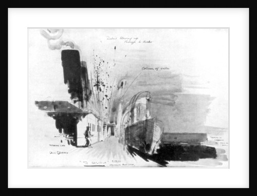 The moment a torpedo from German submarine U-20 hit the RMS Lusitania by Oliver Bernard