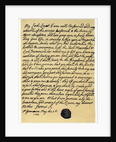 Letter from James Edward Stuart to Simon Fraser, Lord Lovat, St Germains, 3rd May 1703 by James Stuart