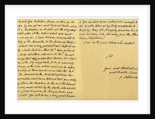 Letter from Joseph Addison to J Robethon, Secretary to George I, 4th September 1714 by Joseph Addison