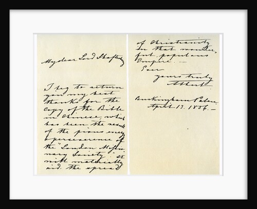 Letter from Albert, Prince Consort to Anthony Ashley Cooper by Prince Albert